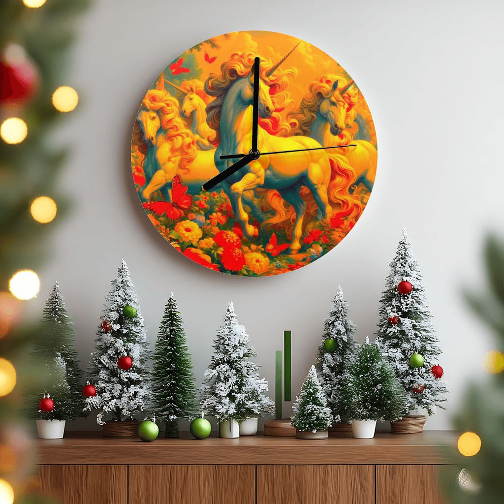 Golden Unicorns and Butterflies MDF Wall Clock (Made in USA) - Gregg Acini Adoree Designs - Wall Clock
