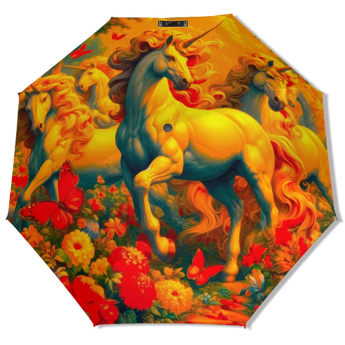 Golden Unicorns and Butterflies UV Protection Umbrella - Gregg Acini Adoree Designs - Umbrella