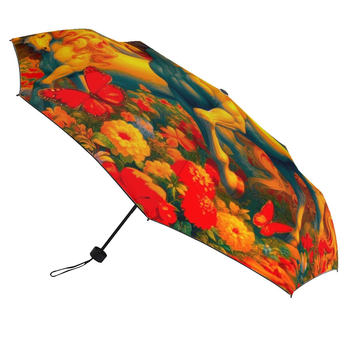 Golden Unicorns and Butterflies UV Protection Umbrella - Gregg Acini Adoree Designs - Umbrella