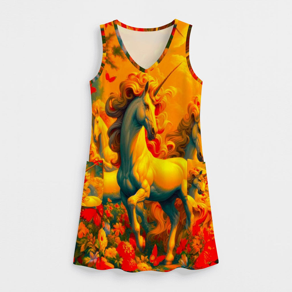 Golden Unicorns and Butterflies Women's Sleeveless Dress with Pockets - Gregg Acini Adoree Designs - Women's Skirts & Dresses