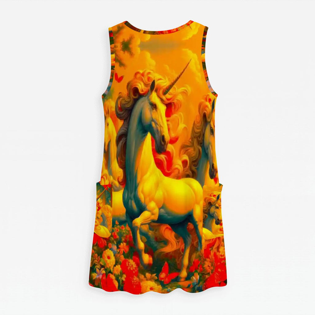 Golden Unicorns and Butterflies Women's Sleeveless Dress with Pockets - Gregg Acini Adoree Designs - Women's Skirts & Dresses