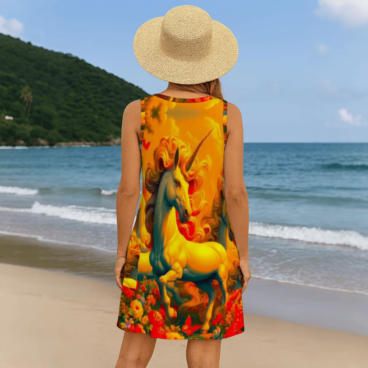 Golden Unicorns and Butterflies Women's Sleeveless Dress with Pockets - Gregg Acini Adoree Designs - Women's Skirts & Dresses