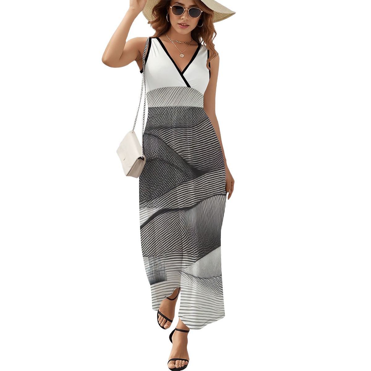 Gray Line Abstract Sleeveless Maxi Dress - Gregg Acini Adoree Designs - Dress