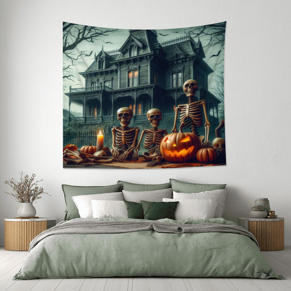 Halloween House with Skeletons Lightweight Wall Tapestry (Fabric Wall Hanging - USA) - Gregg Acini Adoree Designs - Wall Coverings