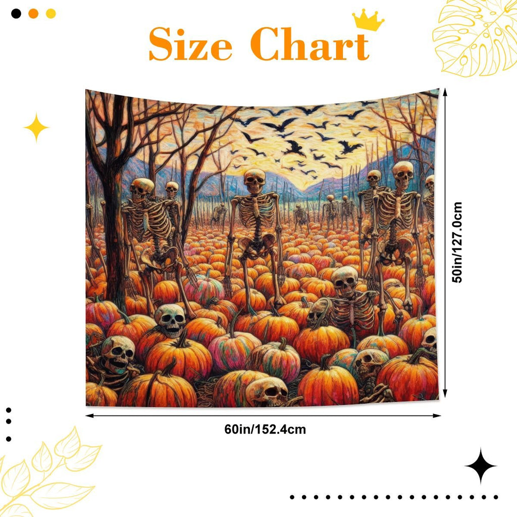 Halloween Skeletons and Pumpkins Lightweight Wall Tapestry (Fabric Wall Hanging - USA) - Gregg Acini Adoree Designs - Wall Coverings