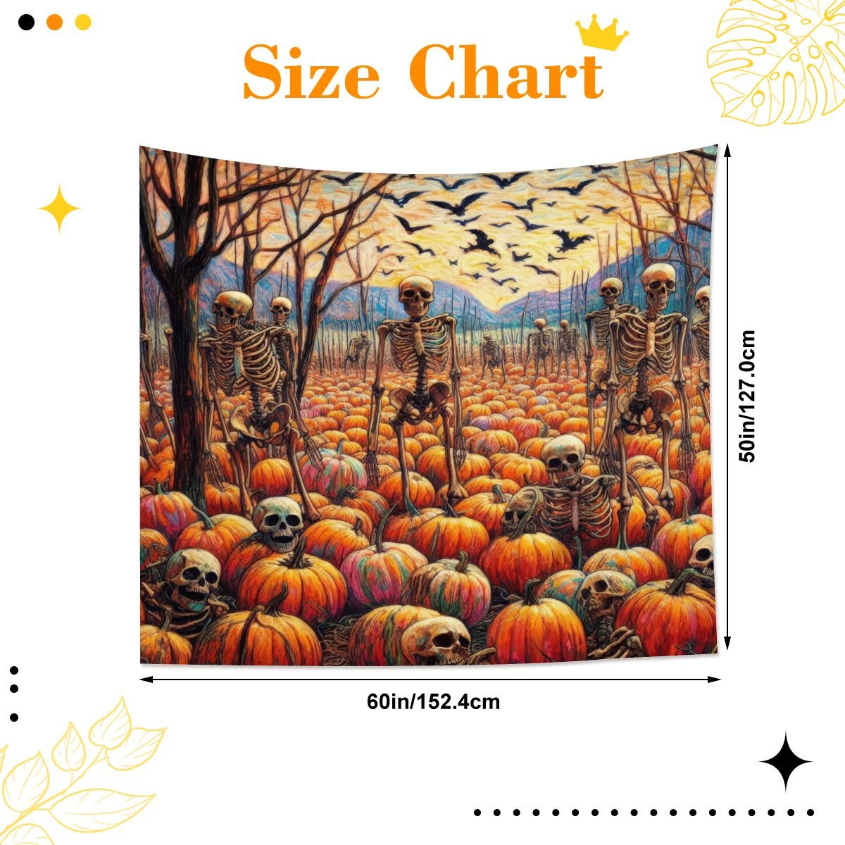 Halloween Skeletons and Pumpkins Lightweight Wall Tapestry (Fabric Wall Hanging - USA) - Gregg Acini Adoree Designs - Wall Coverings