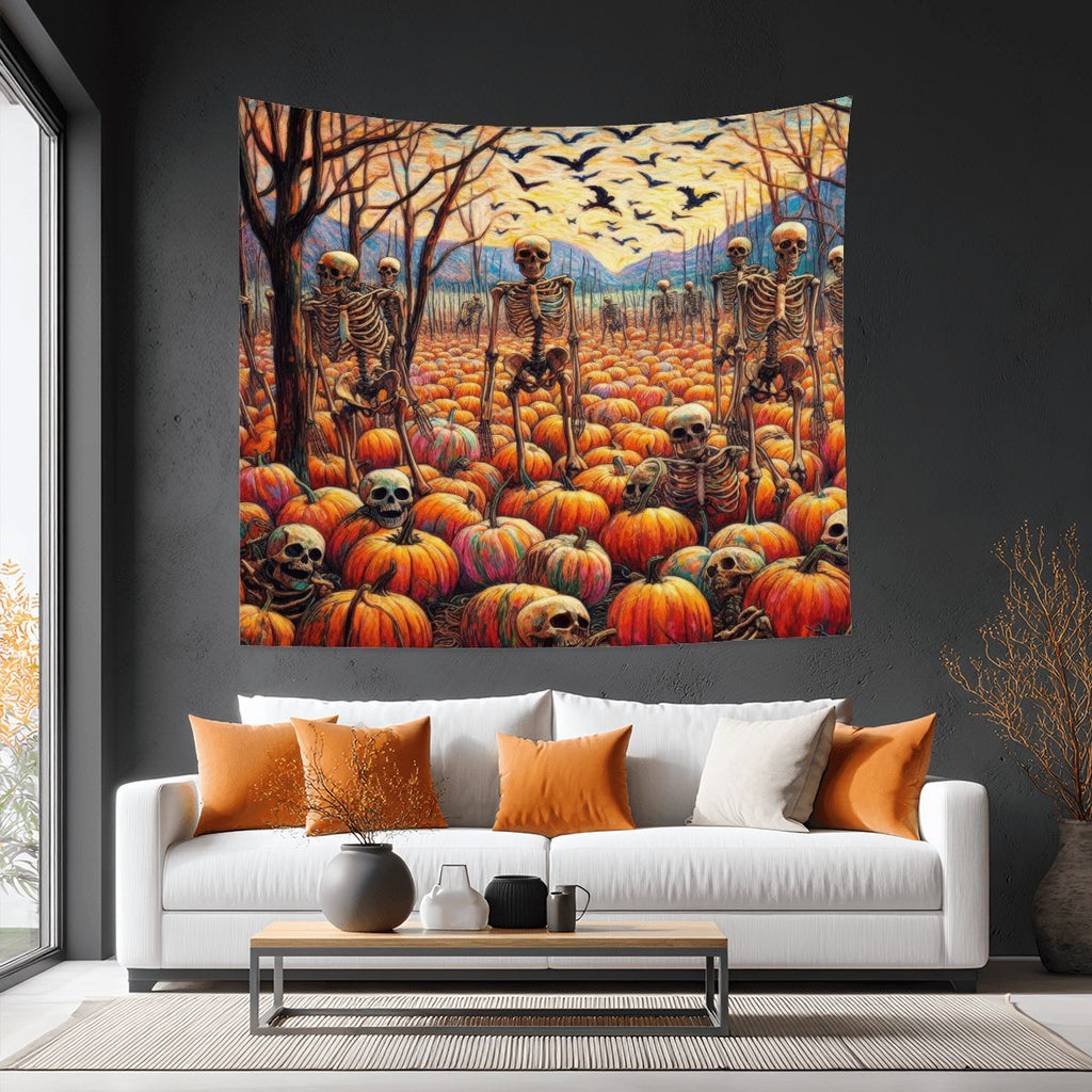 Halloween Skeletons and Pumpkins Lightweight Wall Tapestry (Fabric Wall Hanging - USA) - Gregg Acini Adoree Designs - Wall Coverings