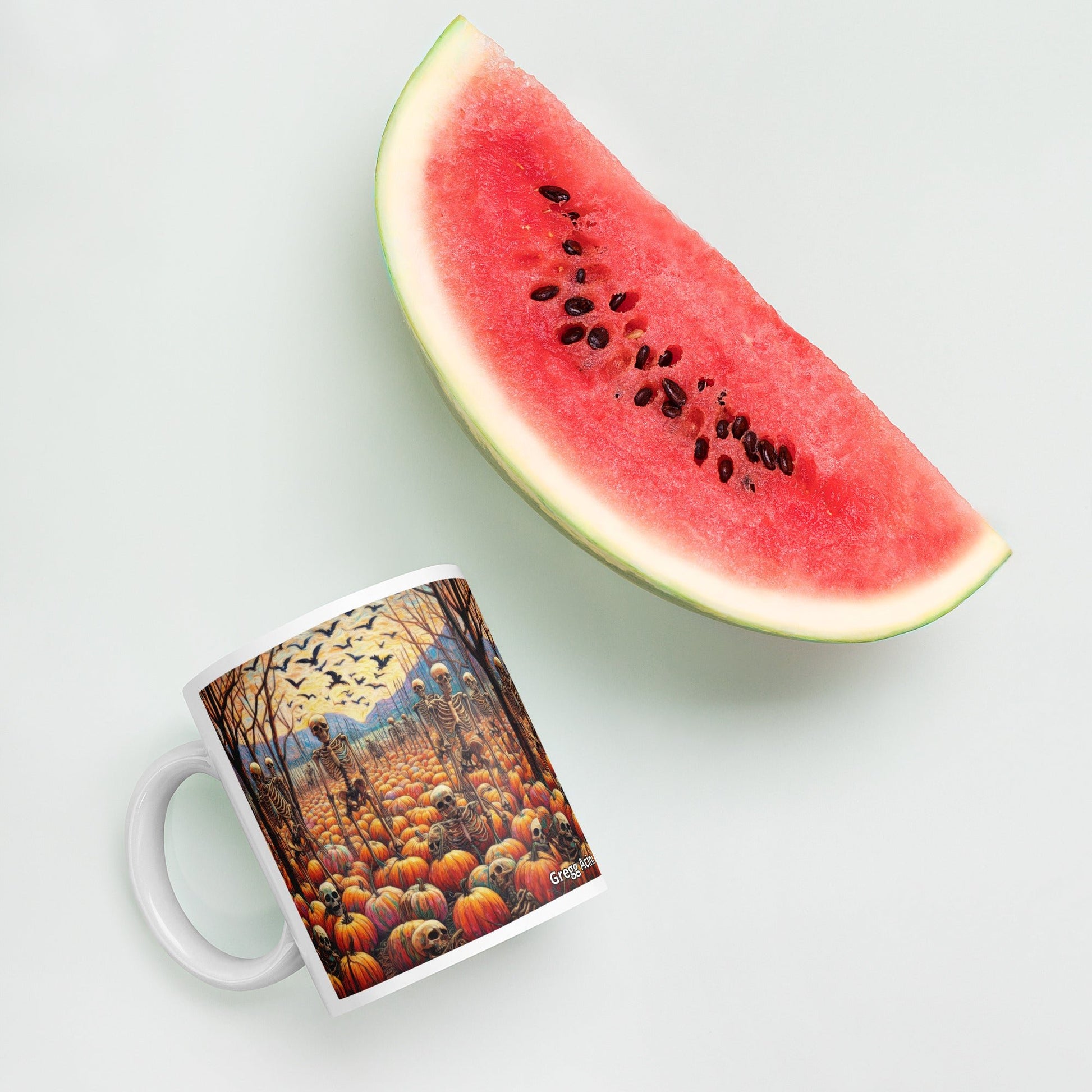 Halloween Skeletons and Pumpkins White glossy mug by Gregg Acini Adoree Designs - Gregg Acini Adoree Designs - Mug