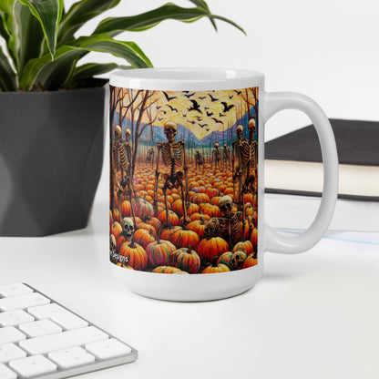 Halloween Skeletons and Pumpkins White glossy mug by Gregg Acini Adoree Designs - Gregg Acini Adoree Designs - Mug