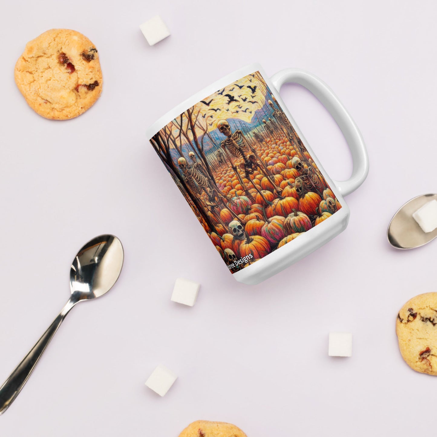 Halloween Skeletons and Pumpkins White glossy mug by Gregg Acini Adoree Designs - Gregg Acini Adoree Designs - Mug
