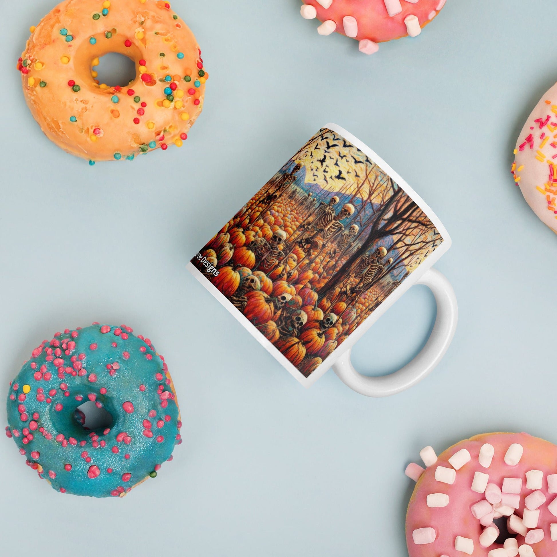Halloween Skeletons and Pumpkins White glossy mug by Gregg Acini Adoree Designs - Gregg Acini Adoree Designs - Mug