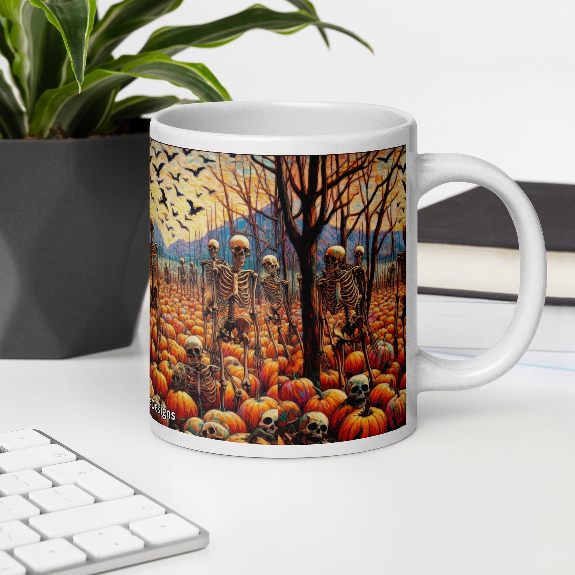 Halloween Skeletons and Pumpkins White glossy mug by Gregg Acini Adoree Designs - Gregg Acini Adoree Designs - Mug