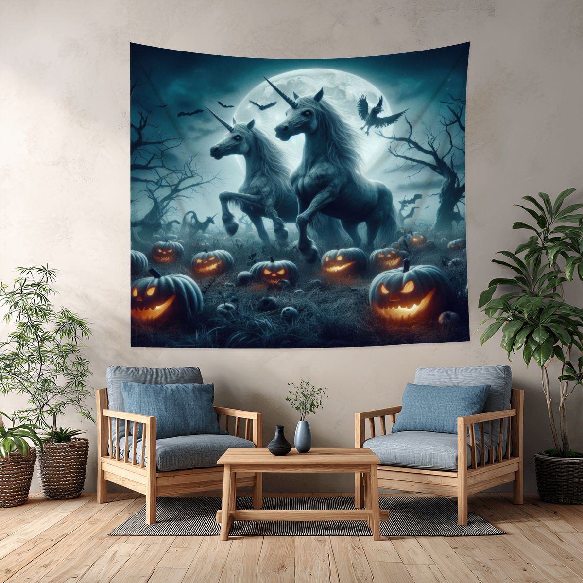 Halloween Unicorns 3 Lightweight Wall Tapestry (Fabric Wall Hanging - USA) - Gregg Acini Adoree Designs - Wall Coverings