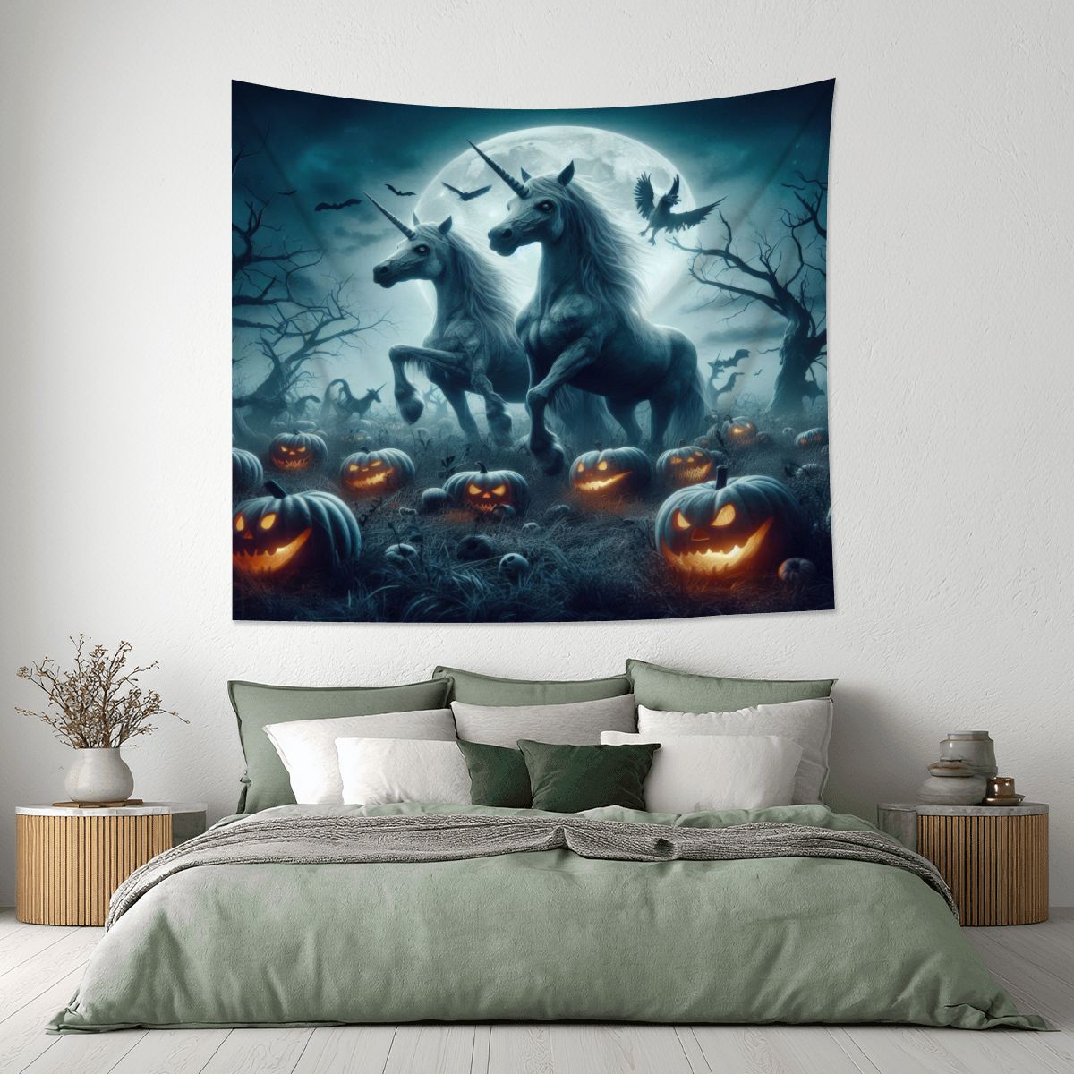Halloween Unicorns 3 Lightweight Wall Tapestry (Fabric Wall Hanging - USA) - Gregg Acini Adoree Designs - Wall Coverings
