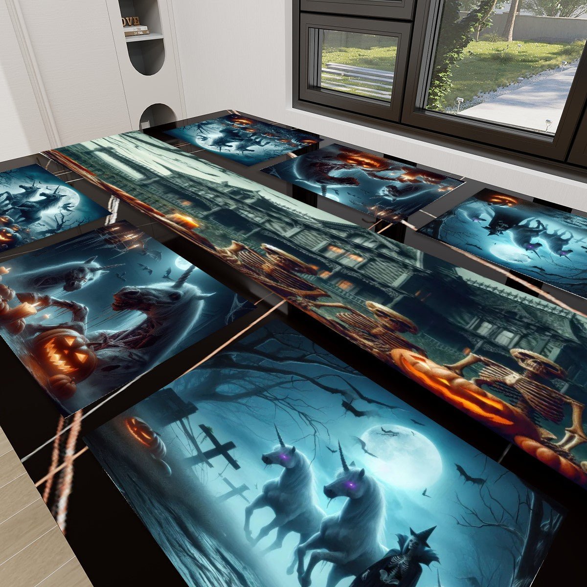 Halloween Unicorns Mixed Table Runner Placemat Set 7 Pieces - Gregg Acini Adoree Designs - Placemat
