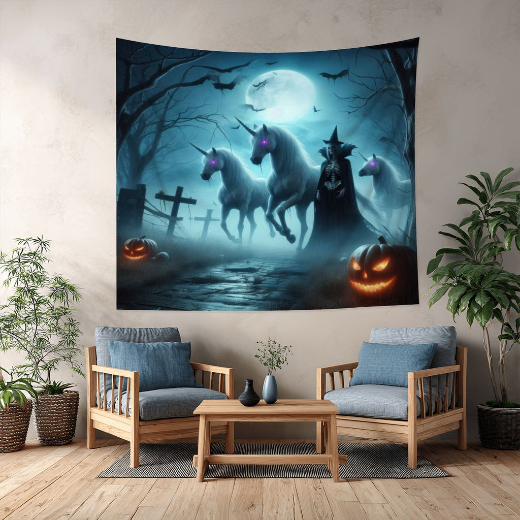 Halloween Unicorns with Friend Lightweight Wall Tapestry (Fabric Wall Hanging - USA) - Gregg Acini Adoree Designs - Wall Coverings