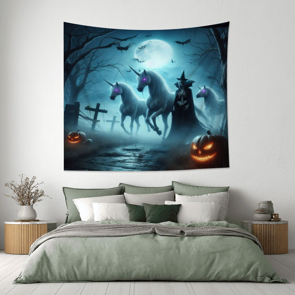 Halloween Unicorns with Friend Lightweight Wall Tapestry (Fabric Wall Hanging - USA) - Gregg Acini Adoree Designs - Wall Coverings
