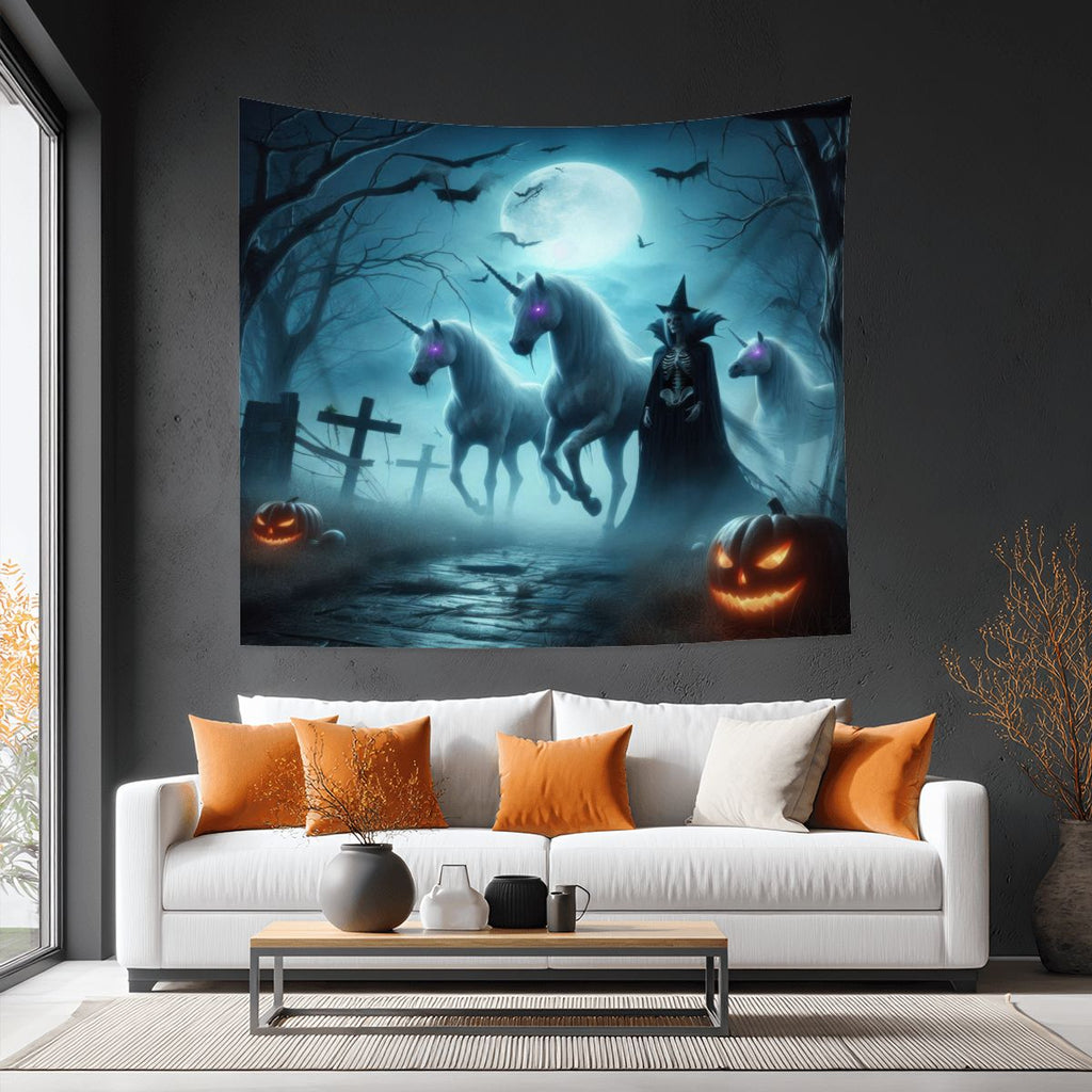 Halloween Unicorns with Friend Lightweight Wall Tapestry (Fabric Wall Hanging - USA) - Gregg Acini Adoree Designs - Wall Coverings