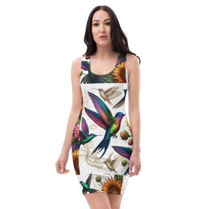 Hummingbird and Sunflowers Bodycon dress - Gregg Acini Adoree Designs - Dress