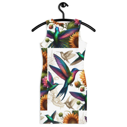 Hummingbird and Sunflowers Bodycon dress - Gregg Acini Adoree Designs - Dress