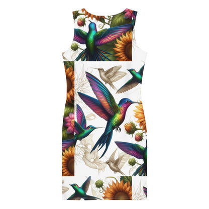 Hummingbird and Sunflowers Bodycon dress - Gregg Acini Adoree Designs - Dress