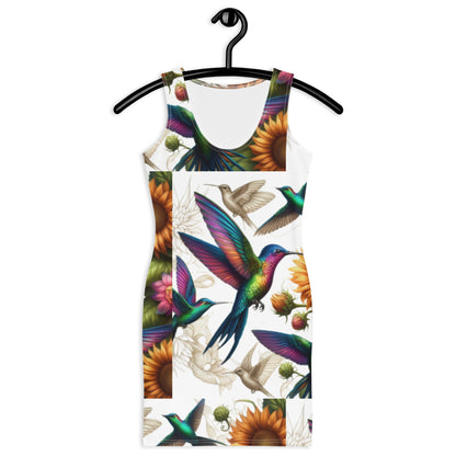 Hummingbird and Sunflowers Bodycon dress - Gregg Acini Adoree Designs - Dress