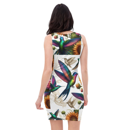 Hummingbird and Sunflowers Bodycon dress - Gregg Acini Adoree Designs - Dress