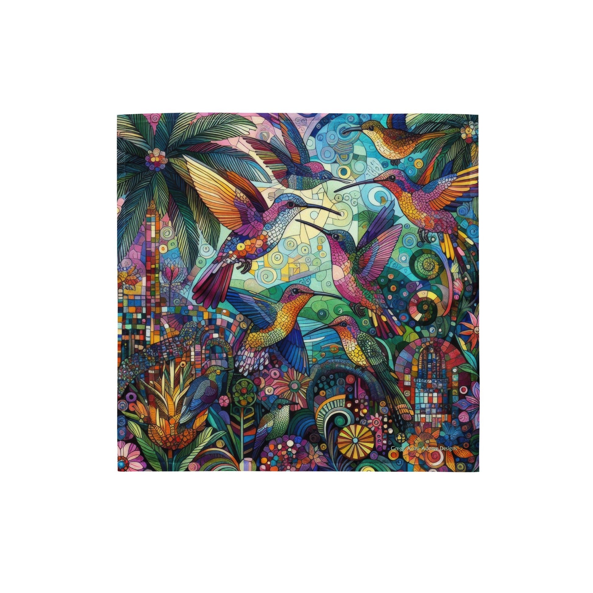 Hummingbird Kaleidoscope All - over print bandana - Gregg Acini Adoree Designs - 
