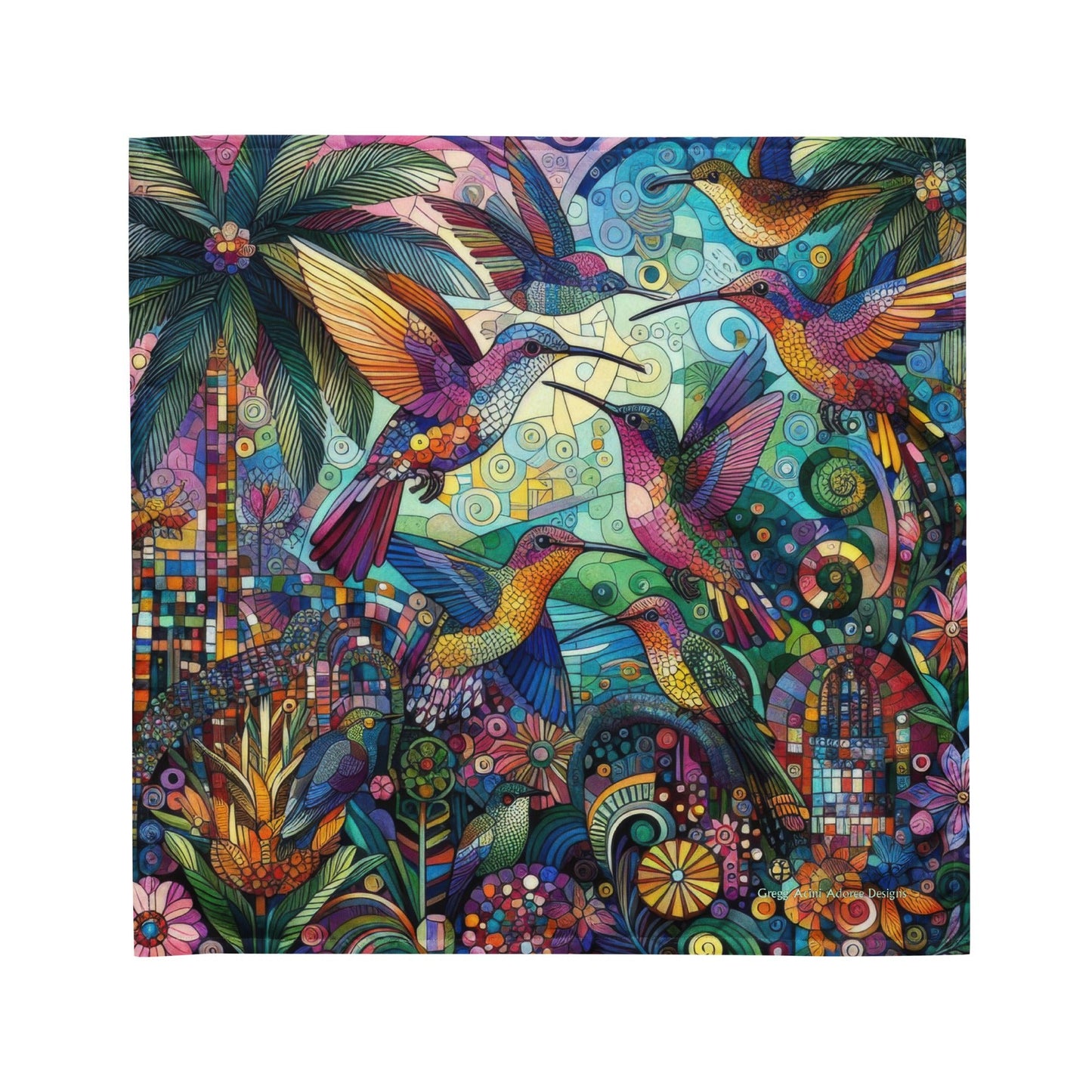 Hummingbird Kaleidoscope All - over print bandana - Gregg Acini Adoree Designs - 
