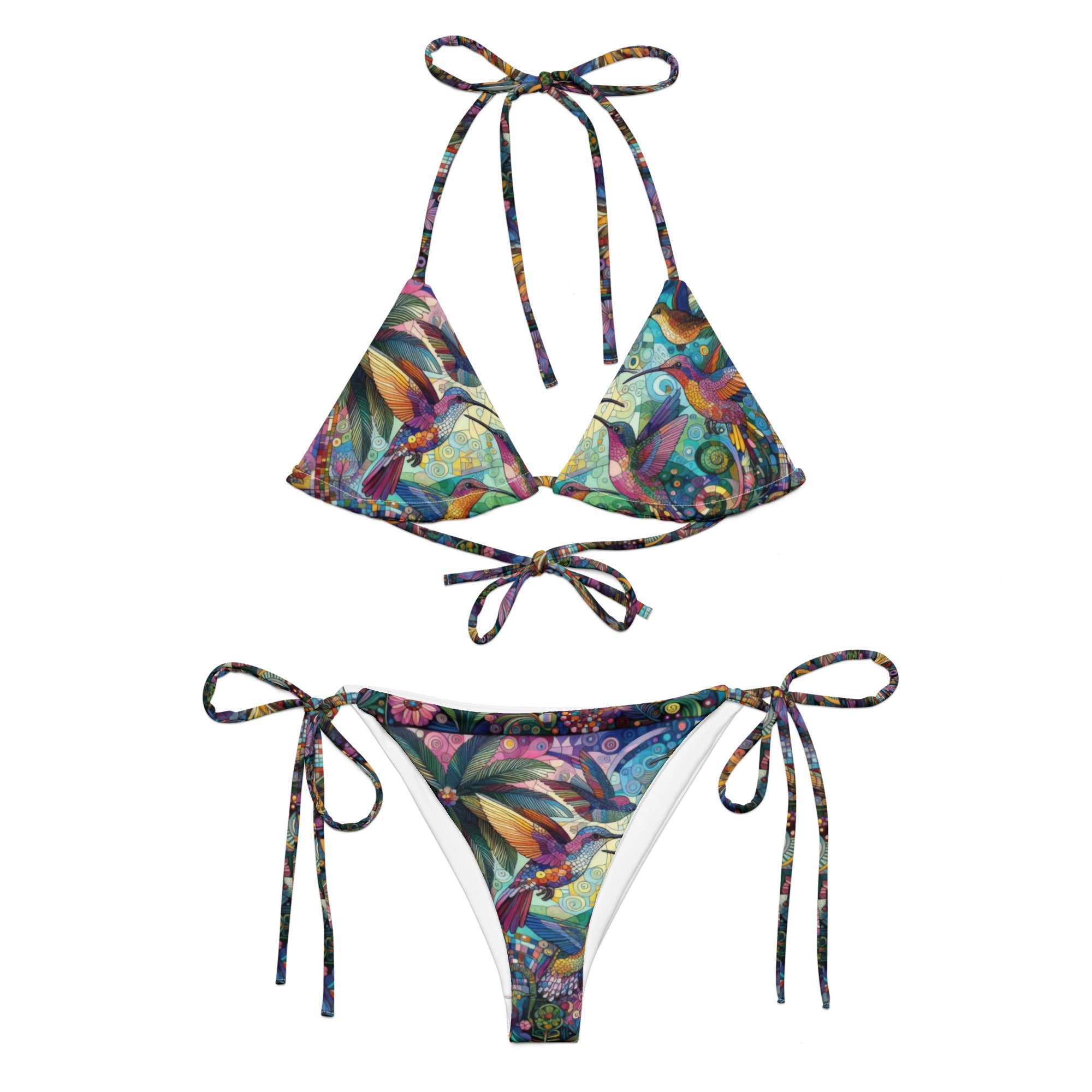 Hummingbird Kaleidoscope All - over print recycled string bikini - Gregg Acini Adoree Designs - Women's Swimwear