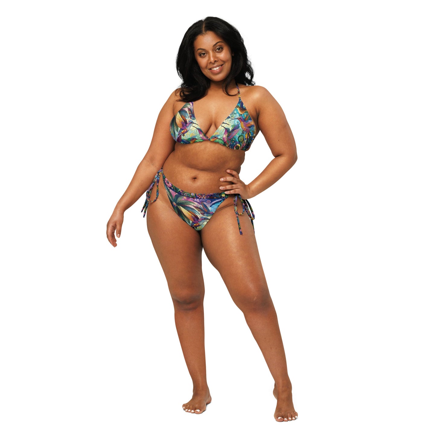 Hummingbird Kaleidoscope All - over print recycled string bikini - Gregg Acini Adoree Designs - Women's Swimwear