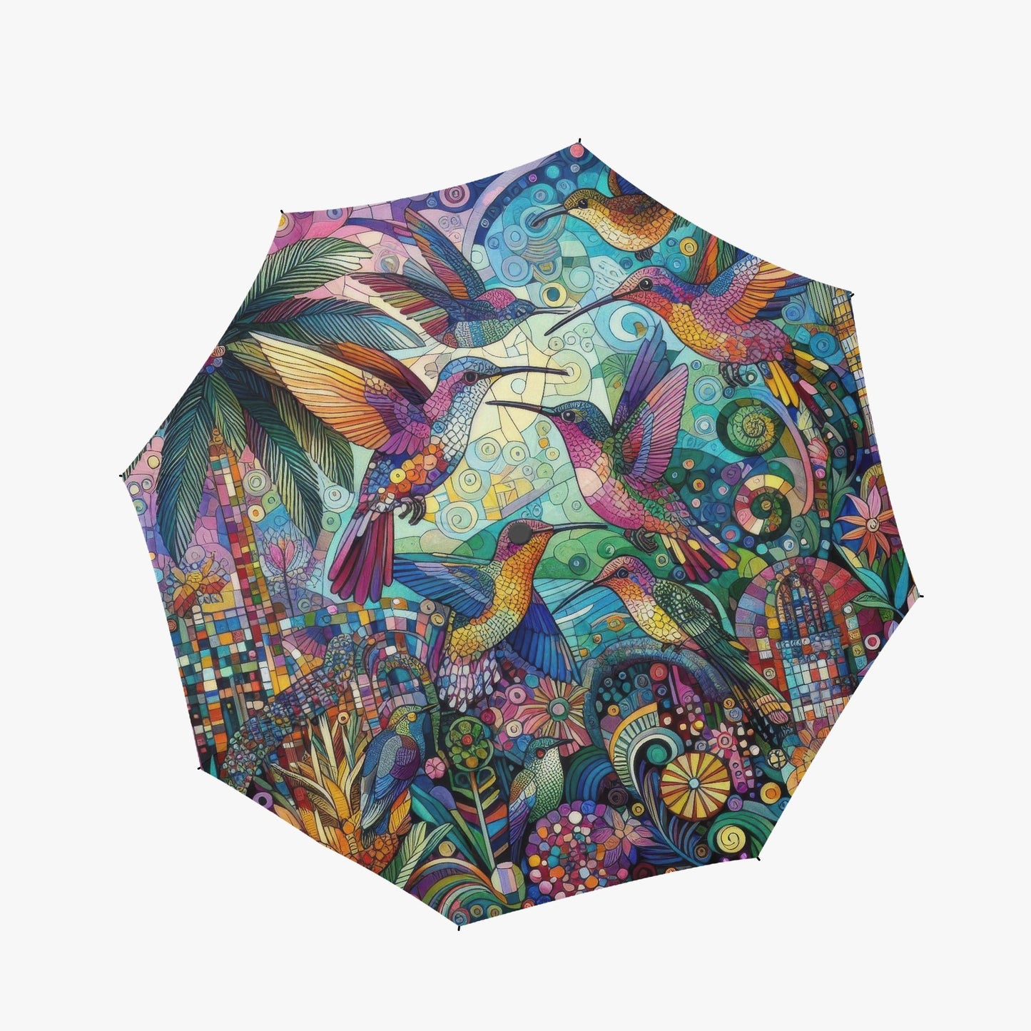 Hummingbird Kaleidoscope Automatic Folding Umbrella - Gregg Acini Adoree Designs - Umbrella