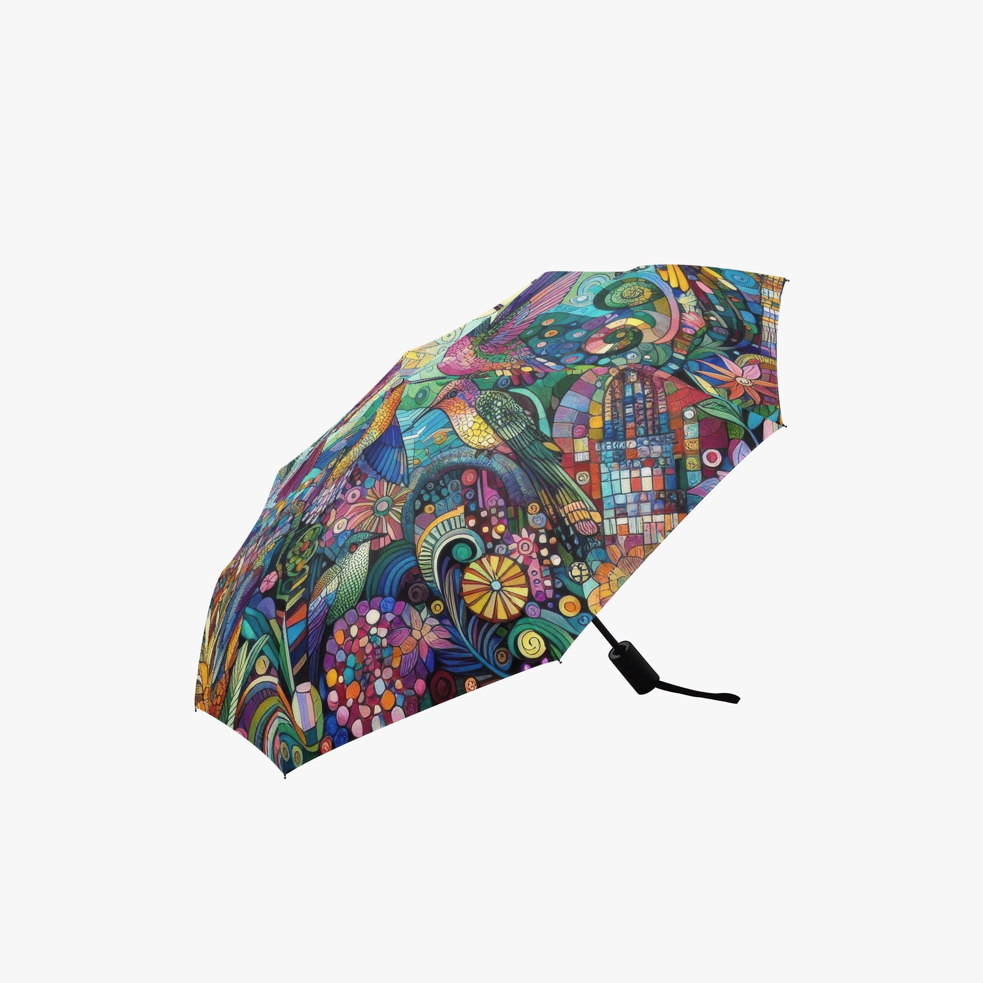 Hummingbird Kaleidoscope Automatic Folding Umbrella - Gregg Acini Adoree Designs - Umbrella