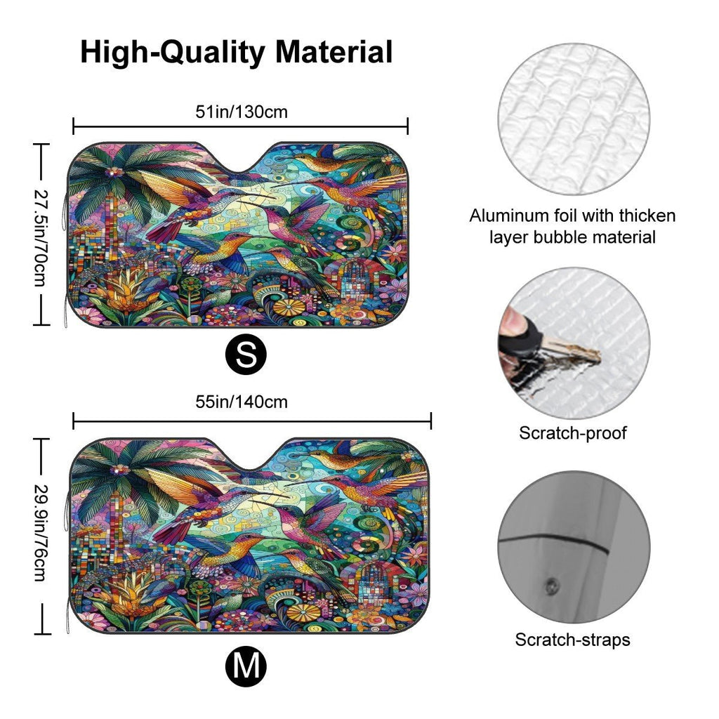 Hummingbird Kaleidoscope Car Windshield Sun Shade (Stiff Version) - Gregg Acini Adoree Designs - Sun Shade