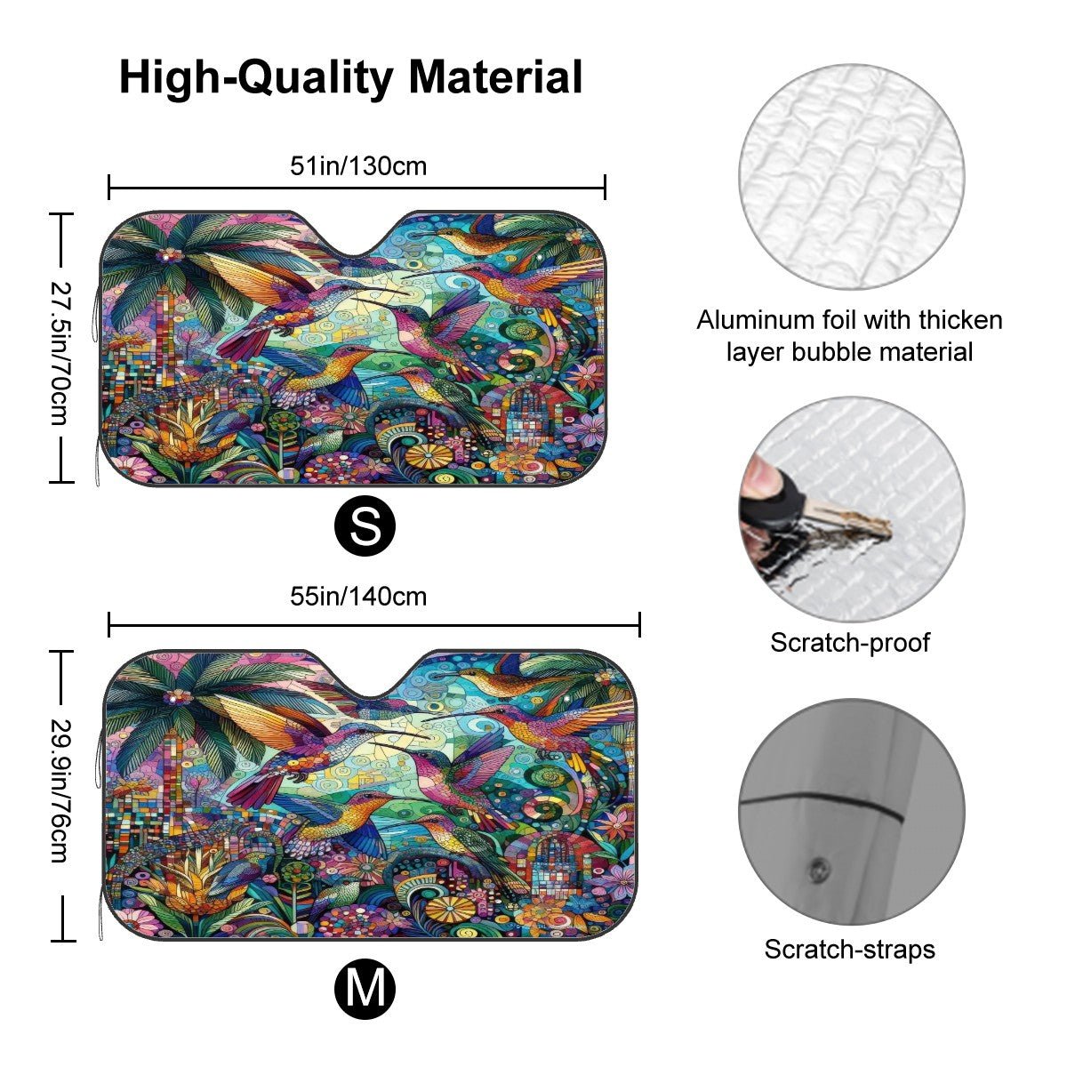 Hummingbird Kaleidoscope Car Windshield Sun Shade (Stiff Version) - Gregg Acini Adoree Designs - Sun Shade