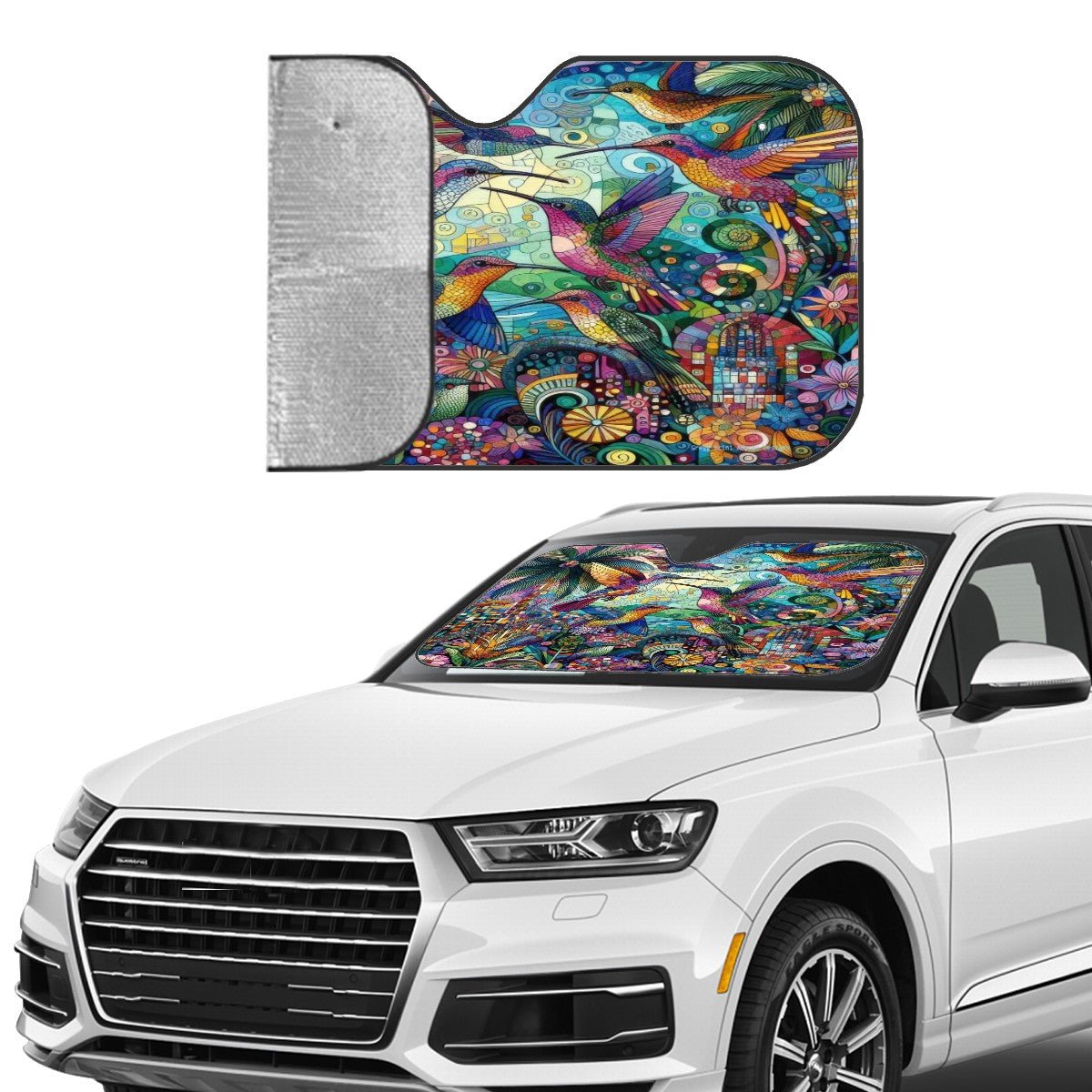 Hummingbird Kaleidoscope Car Windshield Sun Shade (Stiff Version) - Gregg Acini Adoree Designs - Sun Shade