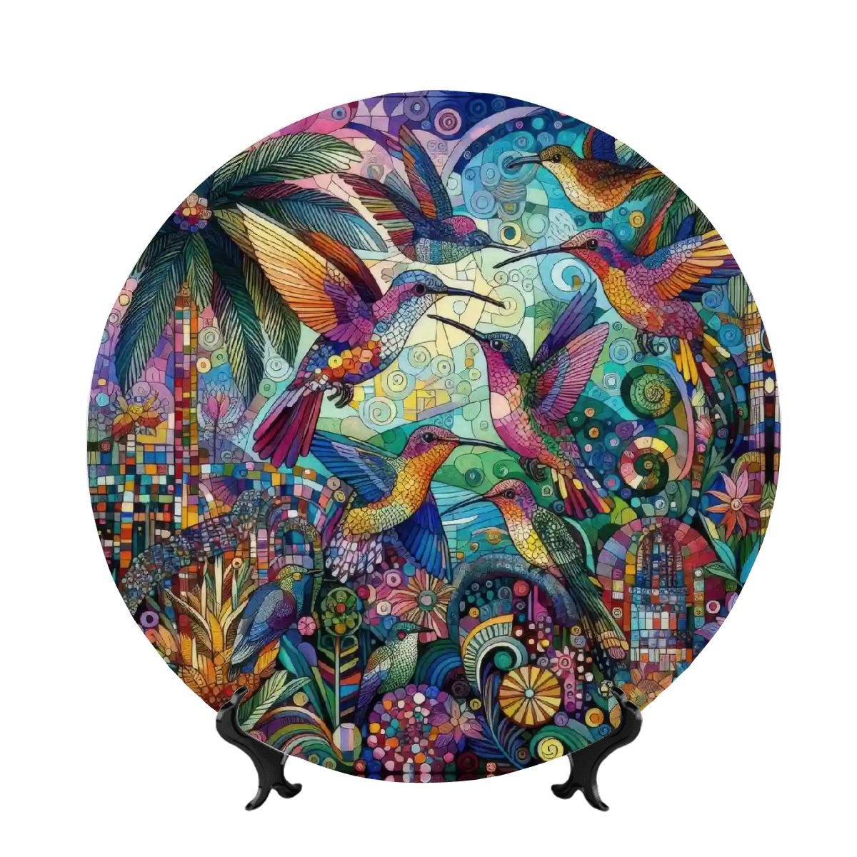 Hummingbird Kaleidoscope Decorative Plate - Gregg Acini Adoree Designs - Home Accessories