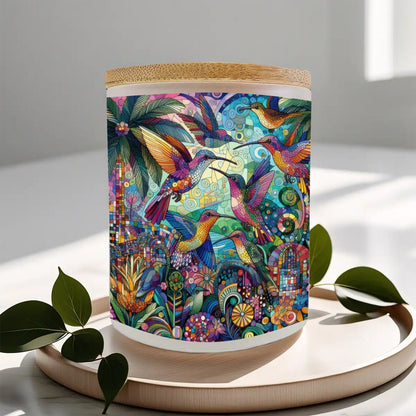 Hummingbird Kaleidoscope Frosted Jar Scented Candle with Lid (6oz) - Gregg Acini Adoree Designs - Candles