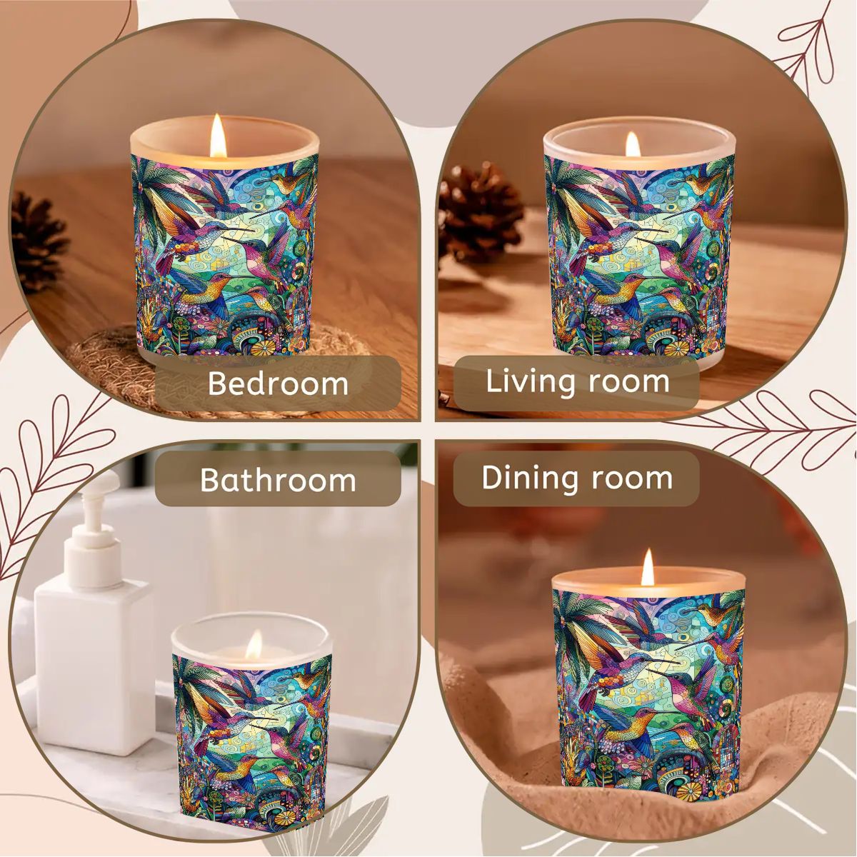 Hummingbird Kaleidoscope Frosted Jar Scented Candle with Lid (6oz) - Gregg Acini Adoree Designs - Candles