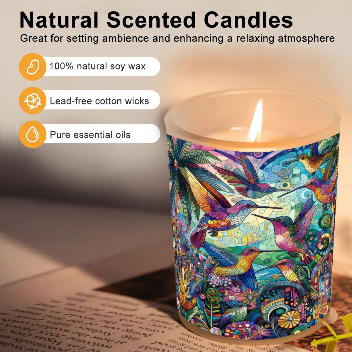 Hummingbird Kaleidoscope Frosted Jar Scented Candle with Lid (6oz) - Gregg Acini Adoree Designs - Candles