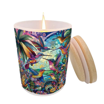 Hummingbird Kaleidoscope Frosted Jar Scented Candle with Lid (6oz) - Gregg Acini Adoree Designs - Candles