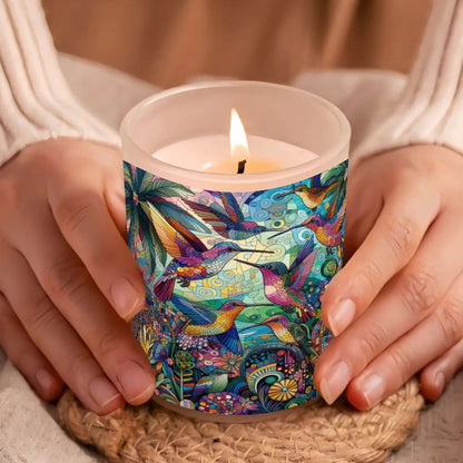 Hummingbird Kaleidoscope Frosted Jar Scented Candle with Lid (6oz) - Gregg Acini Adoree Designs - Candles