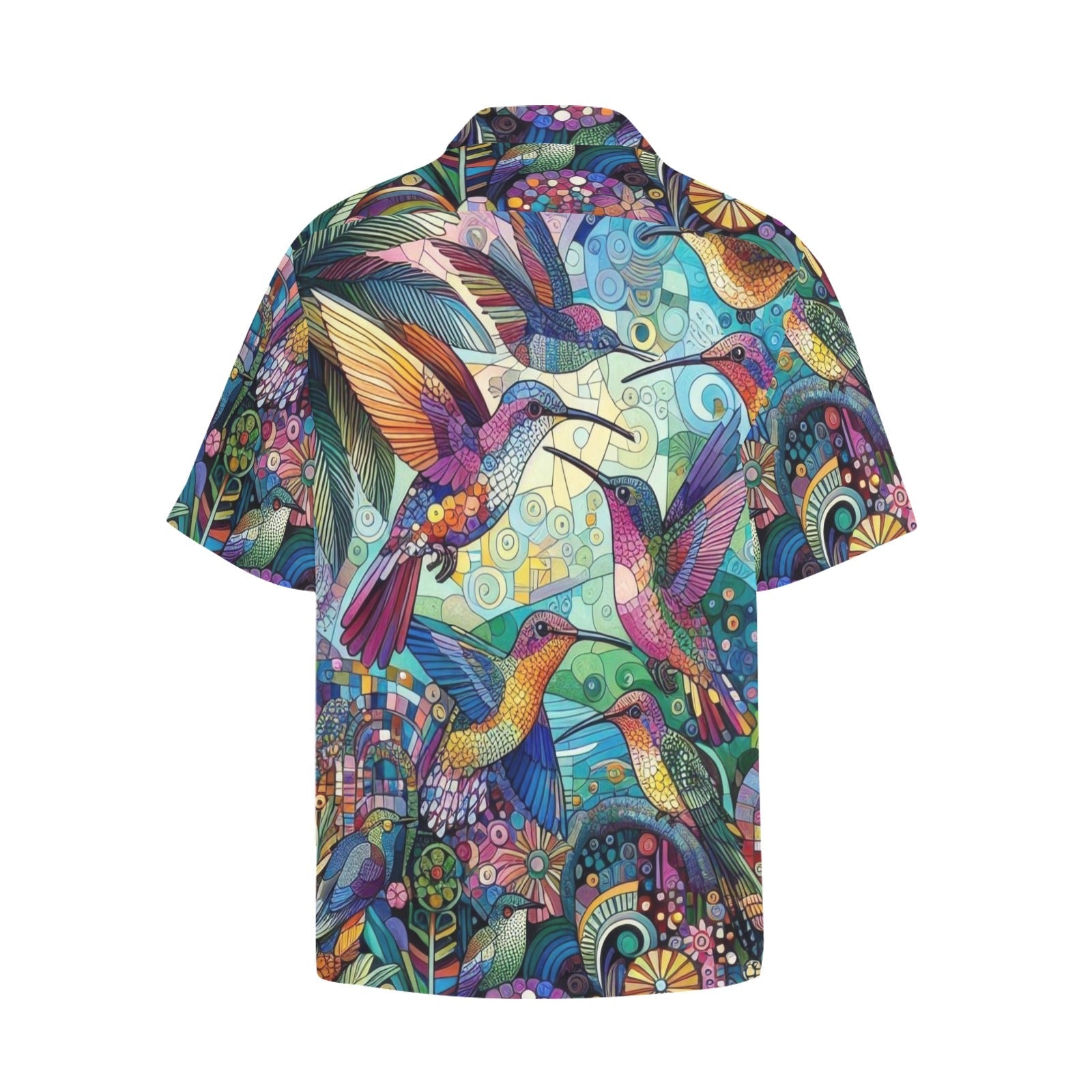 Hummingbird Kaleidoscope Hawaiian Shirt with Chest Pocket & Merged Design - Gregg Acini Adoree Designs - Button Down Shirt