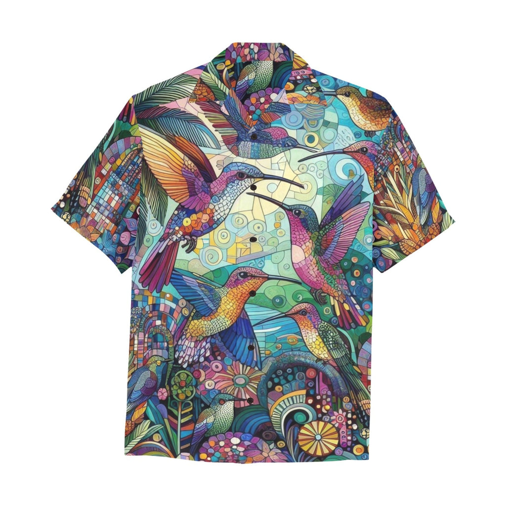 Hummingbird Kaleidoscope Hawaiian Shirt with Chest Pocket & Merged Design - Gregg Acini Adoree Designs - Button Down Shirt