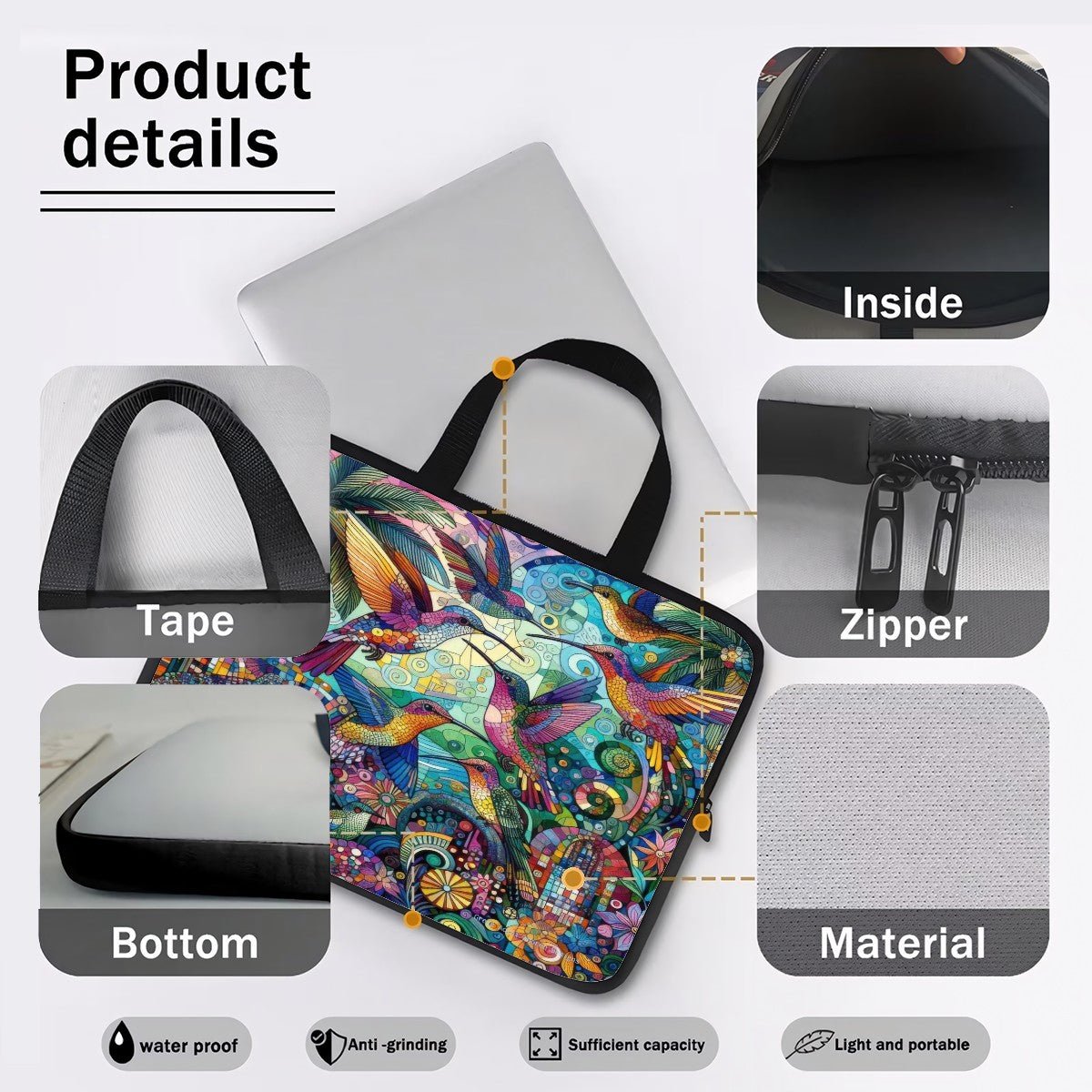 Hummingbird Kaleidoscope Laptop Bag - Gregg Acini Adoree Designs - Computer Bag