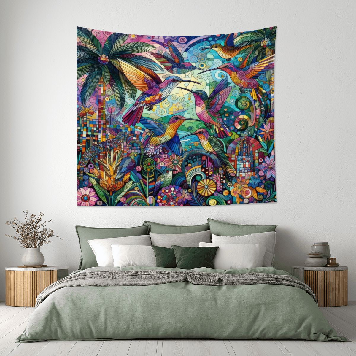 Hummingbird Kaleidoscope Lightweight Wall Tapestry (Fabric Wall Hanging - USA) - Gregg Acini Adoree Designs - Wall Coverings