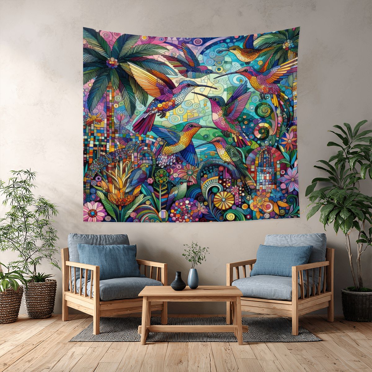 Hummingbird Kaleidoscope Lightweight Wall Tapestry (Fabric Wall Hanging - USA) - Gregg Acini Adoree Designs - Wall Coverings