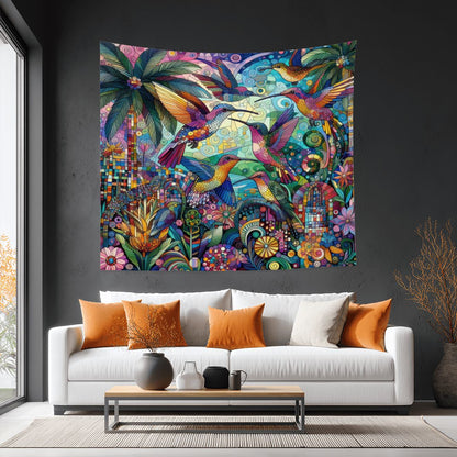 Hummingbird Kaleidoscope Lightweight Wall Tapestry (Fabric Wall Hanging - USA) - Gregg Acini Adoree Designs - Wall Coverings
