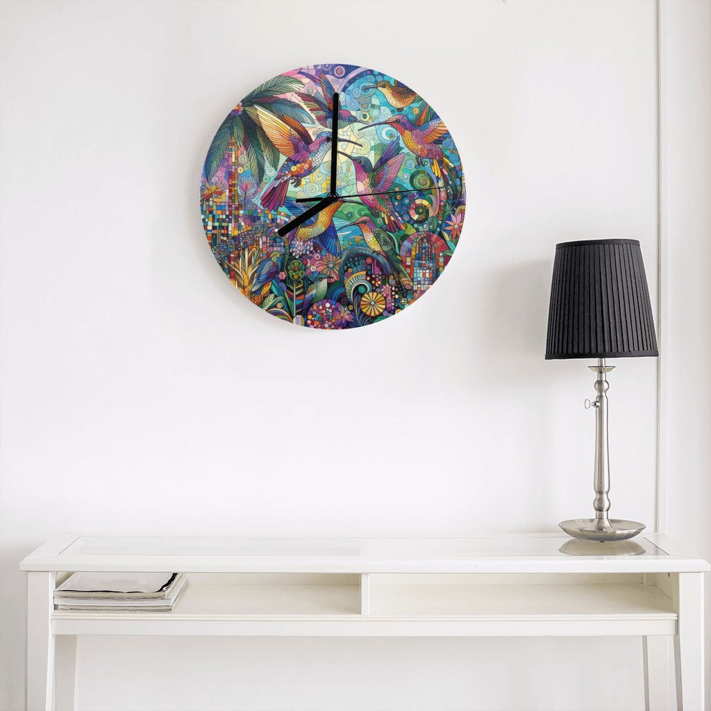 Hummingbird Kaleidoscope MDF Wall Clock (Made in USA) - Gregg Acini Adoree Designs - Wall Clock