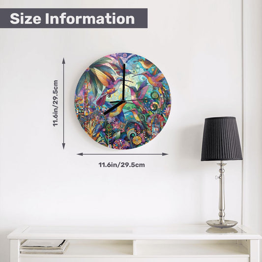 Hummingbird Kaleidoscope MDF Wall Clock (Made in USA) - Gregg Acini Adoree Designs - Wall Clock